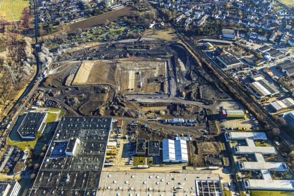 Aerial view, construction site of new Amazon logistics centre, Euziel logistics company, industrial