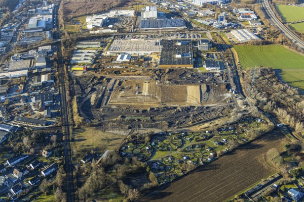 Aerial view, construction site of new Amazon logistics centre, Euziel logistics company, industrial