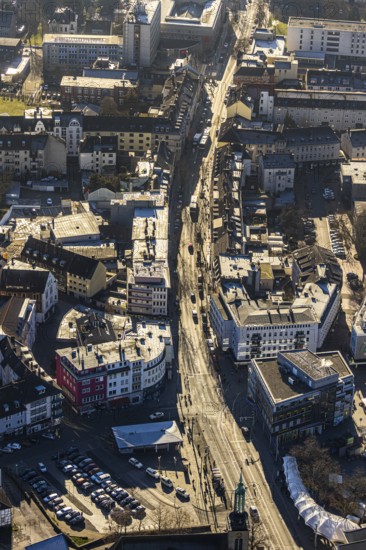 Aerial view, city centre view main street Ruhrstraße, Kornmarkt, Witten-Mitte, Witten,