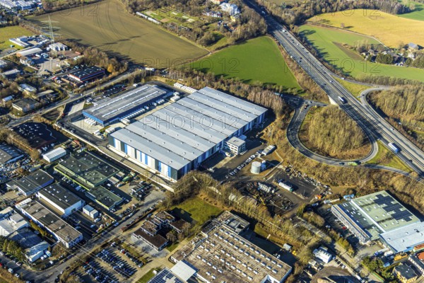 Aerial view, Hermes distribution centre Witten, Euziel logistics centre, industrial estate on