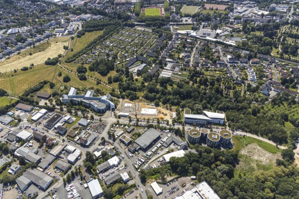 Aerial view, construction site of new campus building, Witten Herdecke University, Witten,
