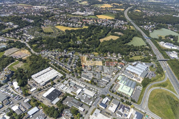 Aerial view, construction site of new residential area, former Schüren nursery, Dehner garden