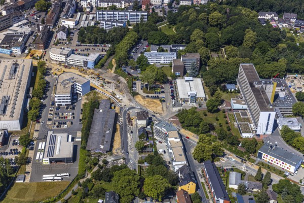 Aerial view, construction site, extension of Pferdebachstraße, Witten-Ost development area, former