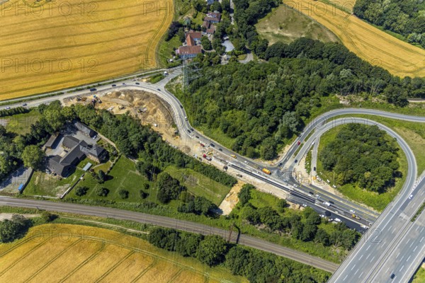 Aerial view, construction site Bochumer Straße near Hof Bockholt, motorway junction Witten-Zentrum,