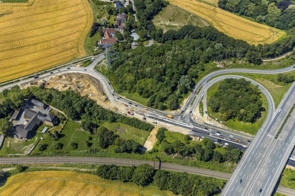 Aerial view, construction site Bochumer Straße near Hof Bockholt, motorway junction Witten-Zentrum,