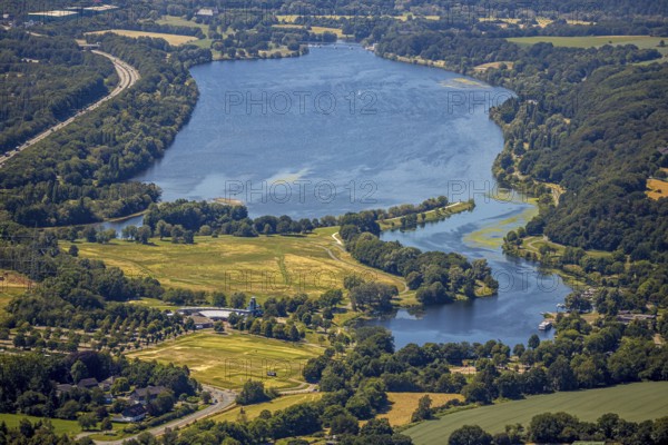 Aerial view, Lake Kemnader, Witten, Ennepe-Ruhr district, Ruhr area, North Rhine-Westphalia,