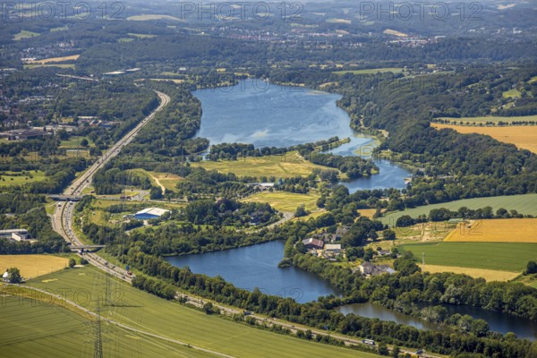 Aerial view, Lake Kemnader, Witten, Ennepe-Ruhr district, Ruhr area, North Rhine-Westphalia,