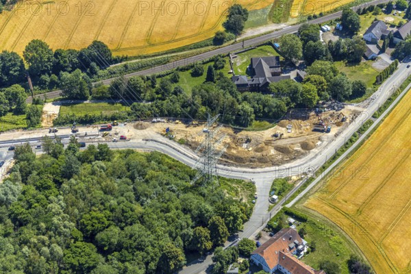 Aerial view, construction site Bochumer Straße near Hof Bockholt, motorway junction Witten-Zentrum,