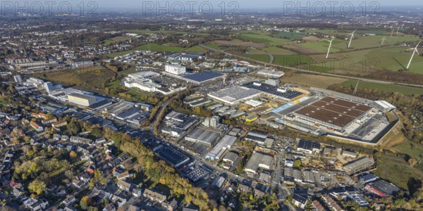 Aerial view, construction site of new Amazon logistics centre, industrial estate on Brauckstrasse,