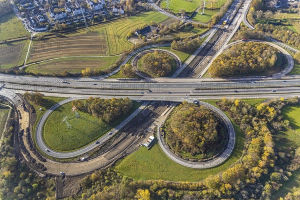 Aerial view, construction site motorway junction Dortmund Witten, A45 and A44, Persebeck, Dortmund,