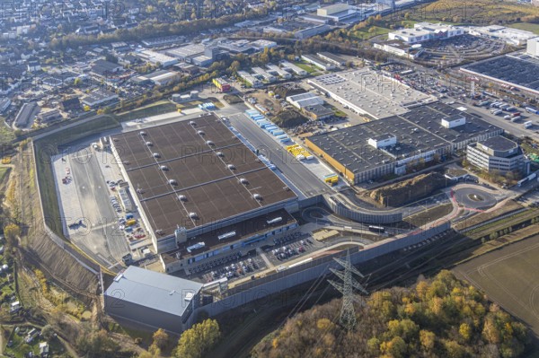Aerial view, construction site of new Amazon logistics centre, industrial estate on Brauckstraße,