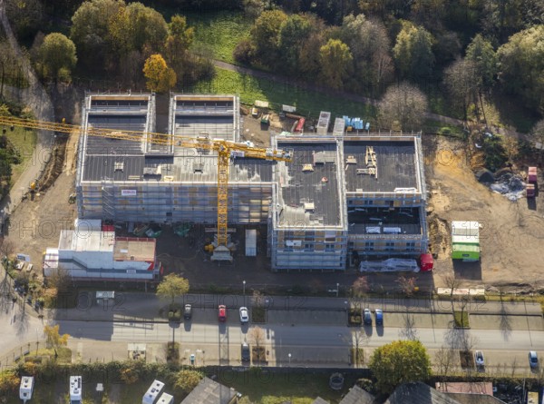 Aerial view, Witten/Herdecke University, new library building campus, Annen, Witten, Ruhr area,