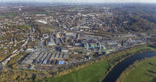 Aerial view, Deutsche Edelstahlwerke, river Ruhr, view of Witten, Ruhr area, North