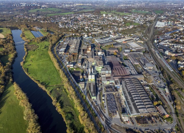 Aerial view, Deutsche Edelstahlwerke, river Ruhr, view of Witten, Ruhr area, North
