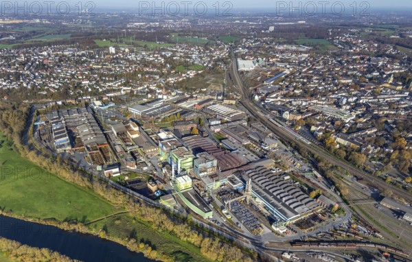 Aerial view, Deutsche Edelstahlwerke, river Ruhr, view of Witten, Ruhr area, North