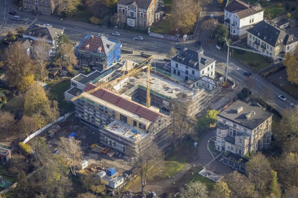 Aerial view, construction site for 30 lofts, former Scharfen machine factory, Scharfen Villa, Villa