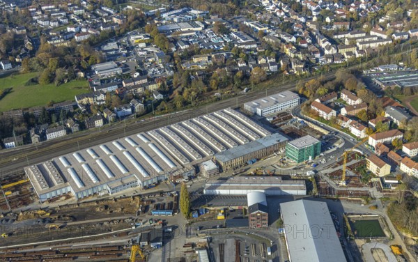 Aerial view, Witten switchyard, Kronenstraße access road with new building, Witten-Mitte, Witten,