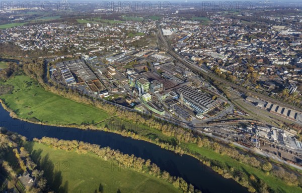 Aerial view, Deutsche Edelstahlwerke, river Ruhr, view of Witten, Ruhr area, North
