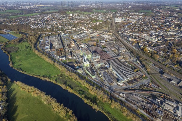 Aerial view, Deutsche Edelstahlwerke, river Ruhr, view of Witten, Ruhr area, North
