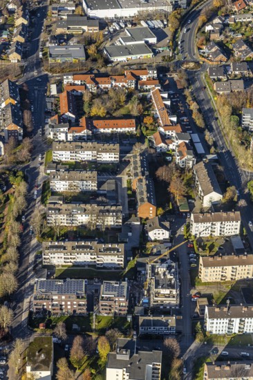 Aerial view, view of Neukirchen, Hochstraße, Andreas-Bräm-Straße, residential buildings,