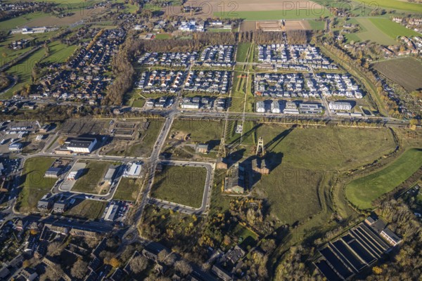 Aerial view, former Niederberg colliery, Dicksche Heide development area, Niederberg Park,