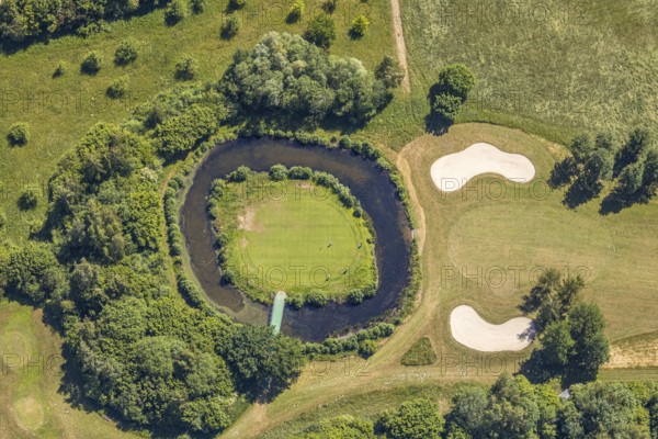 Aerial view, golf course golf club Op de Niep, Neukirchen-Vluyn, Lower Rhine, North