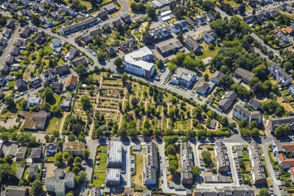 Aerial view, Protestant cemetery, parish office Evang. parish, Senioren-Park carpe diem