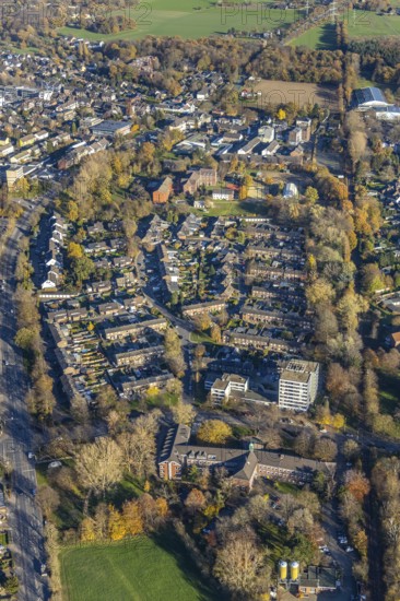 Aerial view, town hall Neukirchen-Vluyn, Hans-Böckler-Straße, high-rise residential building,