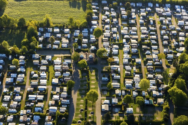Aerial view, campsite Münster, Laerer Werseufer, Münster, Münsterland, North Rhine-Westphalia,