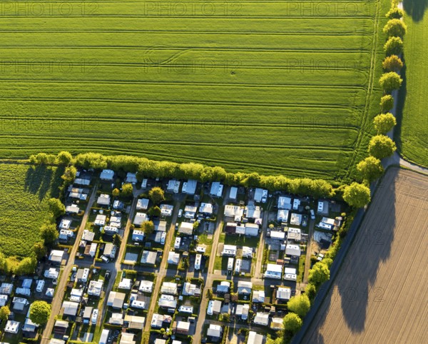 Aerial view, campsite Münster, Laerer Werseufer, Münster, Münsterland, North Rhine-Westphalia,