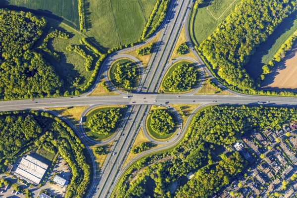 Aerial photograph, motorway junction Münster-Nord, motorway A1, federal road B54, Münster,