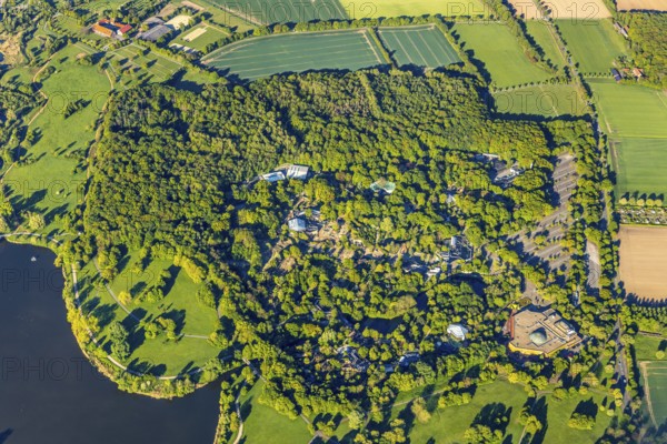 Aerial view, Allwetterzoo Münster, LWL-Museum für Naturkunde mit Planetarium, Aasee, Münster,
