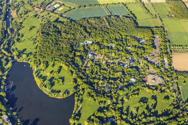 Aerial view, Allwetterzoo Münster, LWL-Museum für Naturkunde mit Planetarium, Aasee, Münster,