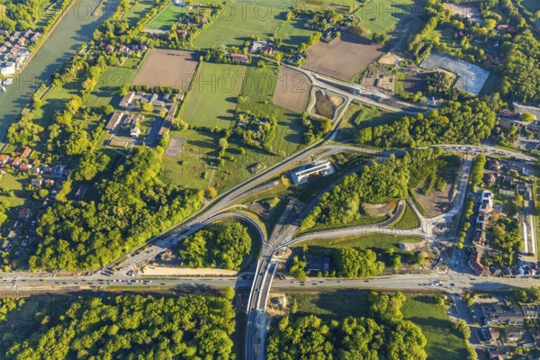 Aerial photo, new bridge construction, expansion of federal road B51, new construction of federal
