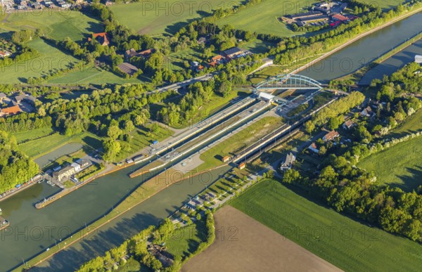 Aerial view, Münster lock, Dortmund-Ems Canal, Münster, Münsterland, North Rhine-Westphalia,