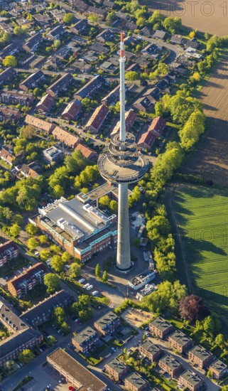 Aerial photograph, telecommunications tower Münster, T-Systems International GmbH, residential area
