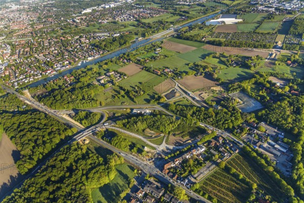 Aerial photo, new bridge construction, expansion of federal road B51, new construction of federal