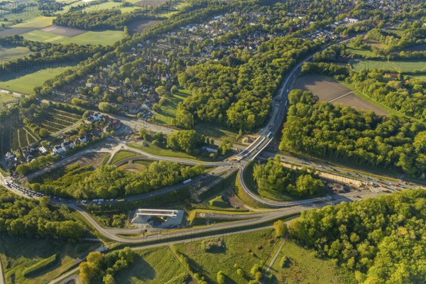 Aerial photo, new bridge construction, expansion of federal road B51, new construction of federal