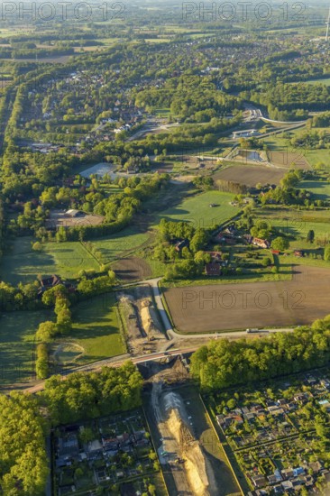 Aerial view, new bridge construction, expansion of federal road B51, new construction of federal