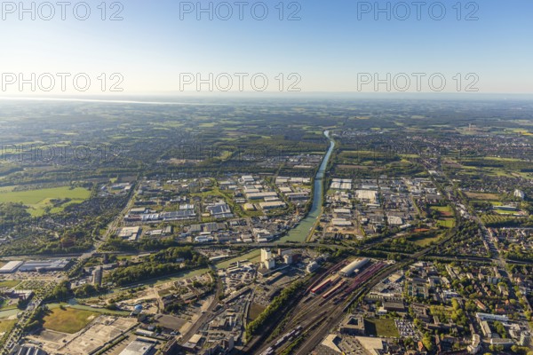 Aerial view, industrial area Loddenheide, Dortmund-Ems-Canal, euro-Express Sonderzüege GmbH,