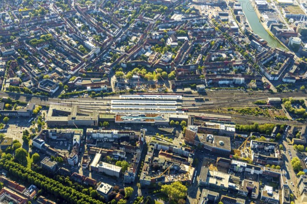 Aerial view, Münster main station, construction site residential and hotel complex, Münster,