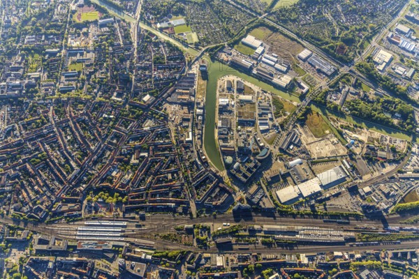 Aerial view, city harbour, Stadtwerke Münster, Münster, Münsterland, North Rhine-Westphalia,