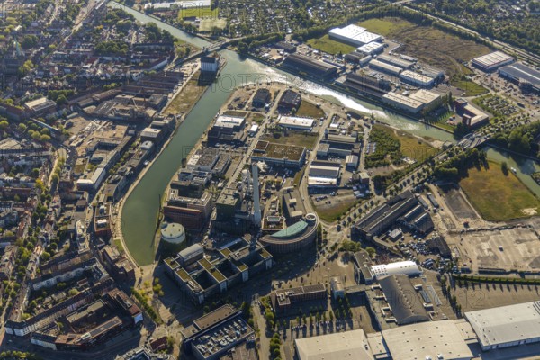 Aerial view, Stadthafen, Stadtwerke Münster, City of Münster - Stadthaus 3, Münster, Münsterland,
