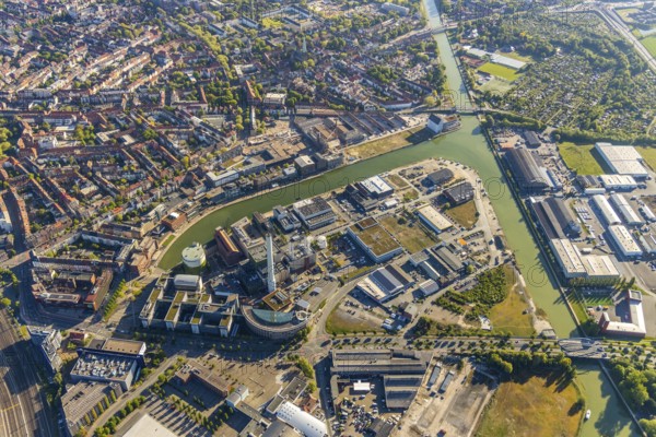 Aerial view, city harbour, Stadtwerke Münster, Münster, Münsterland, North Rhine-Westphalia,