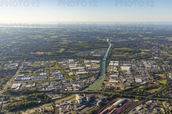Aerial view, industrial area Loddenheide, Dortmund-Ems-Canal, euro-Express Sonderzüege GmbH,