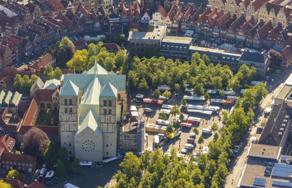 Aerial view, old town, Cathedral of St. Paul, cathedral square, market square, Münster,