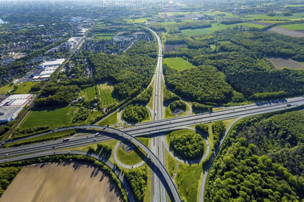 Aerial view, motorway junction Münster-Süd, motorway A1, motorway A43, Münster, Münsterland, North