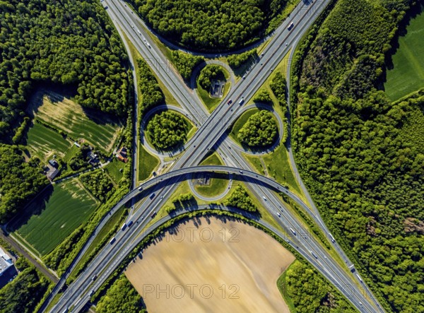 Aerial view, motorway junction Münster-Süd, motorway A1, motorway A43, Münster, Münsterland, North