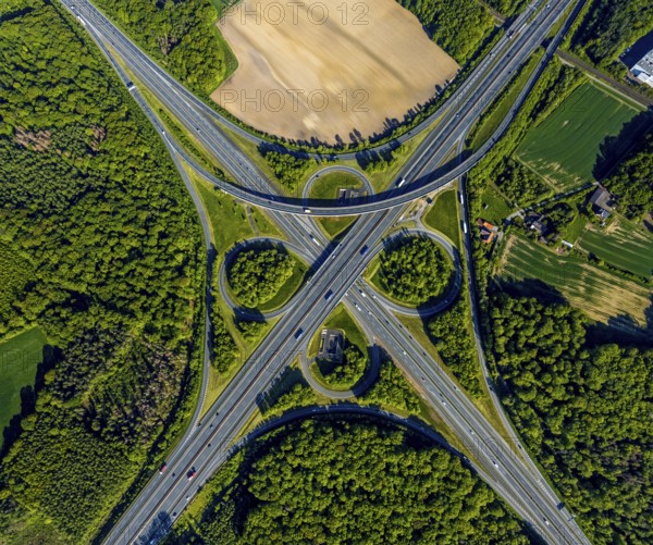 Aerial view, motorway junction Münster-Süd, motorway A1, motorway A43, Münster, Münsterland, North