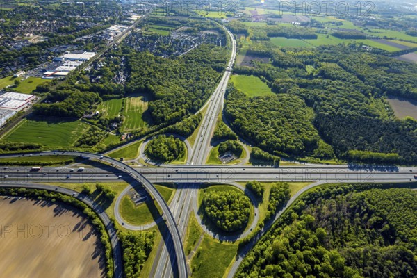 Aerial view, motorway junction Münster-Süd, motorway A1, motorway A43, Münster, Münsterland, North